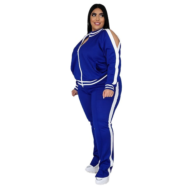 Women's Tracksuit Sweatsuit Drawstring 2 Piece Striped