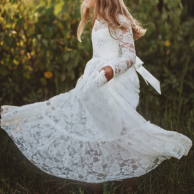 Colored Girl Kids Solid Dress Girls' Flower Long