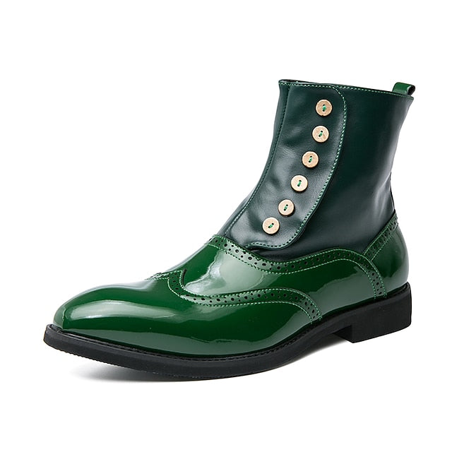 Wingtip Boots Vintage Stylish Button Leather - Green Men's