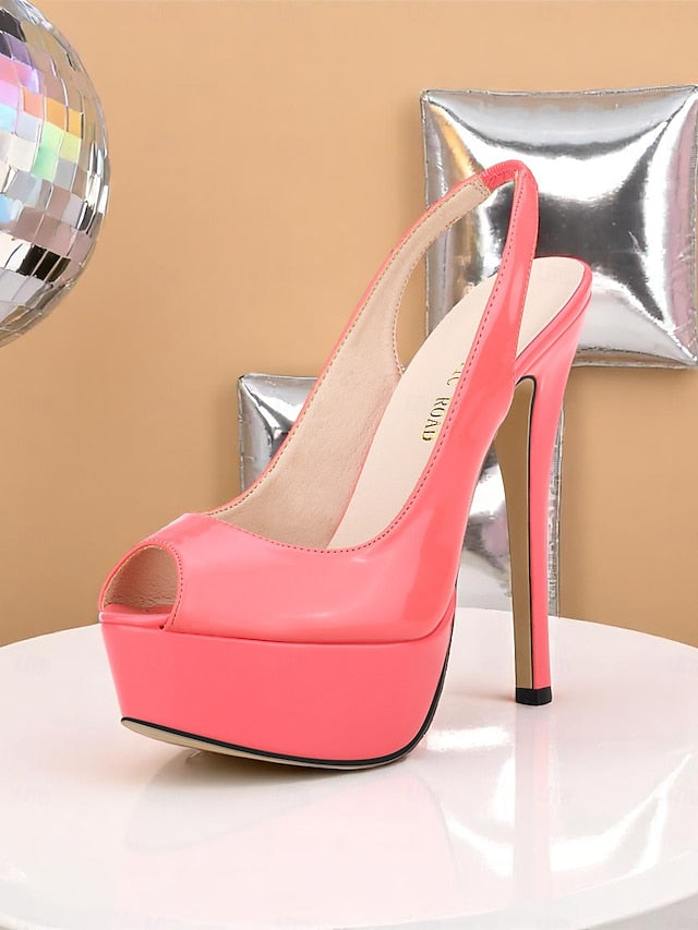 Heels Leather PU Stiletto Patent Women's Platform Orange