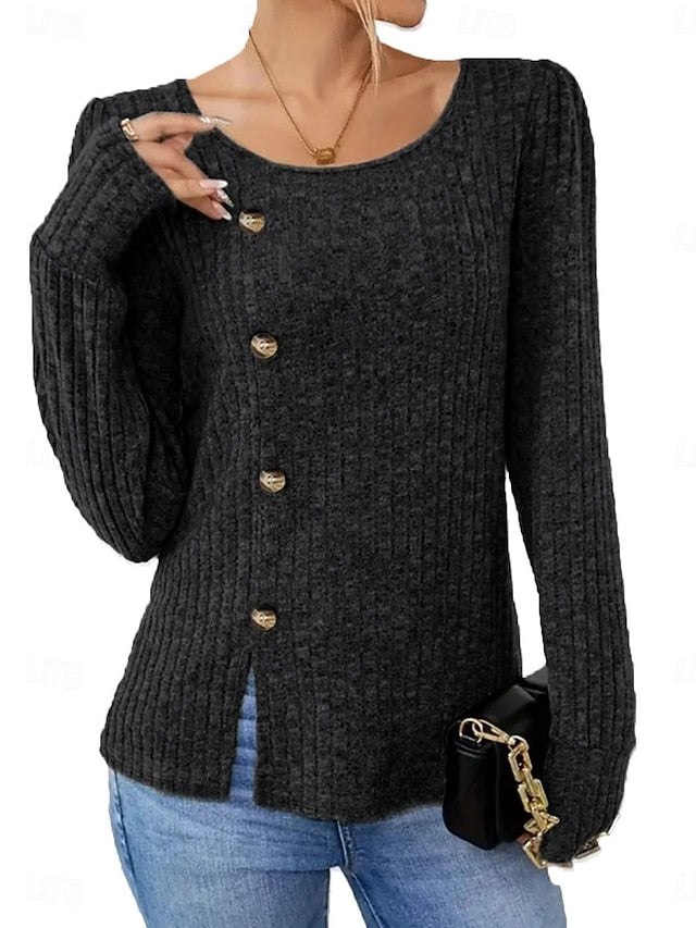 Women's Blouse Buttons Solid Color Stylish Casual Long