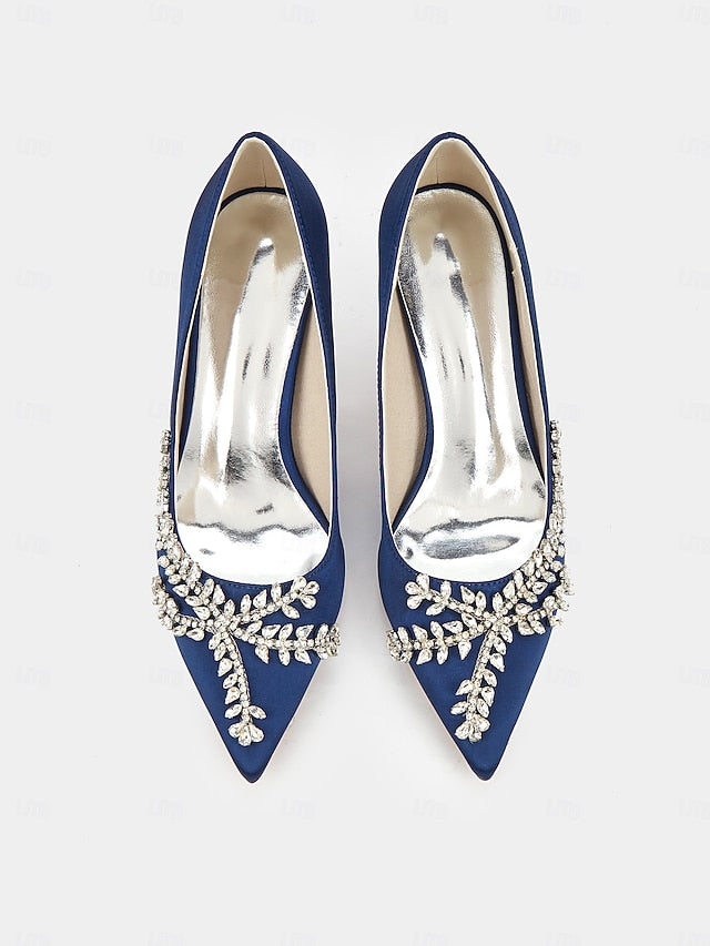 – Satin Women's Stiletto Heels Rhinestone-Embellished
