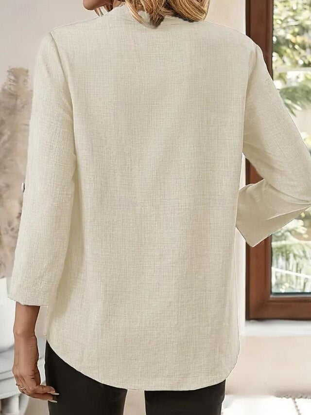 Women's Cotton Linen Shirts Buttons Solid Color Stylish