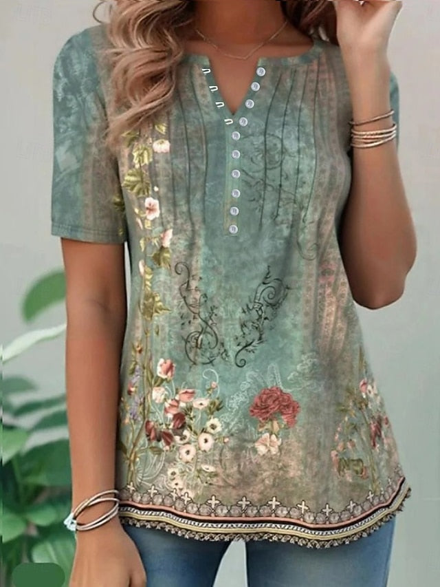 Women's Cotton Shirt Buttons Print Floral Graphic Plants