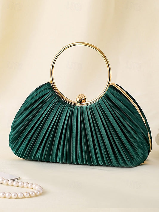 with Elegant Pleated Green Velvet Clutch - Handle Ring Gold