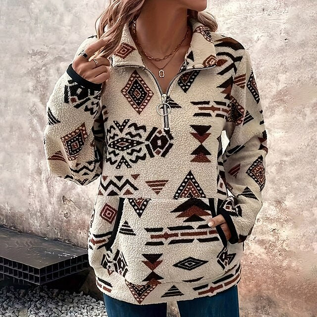 Women's Zip Up Sweatshirt Double Fuzzy Sweatshirt Thick