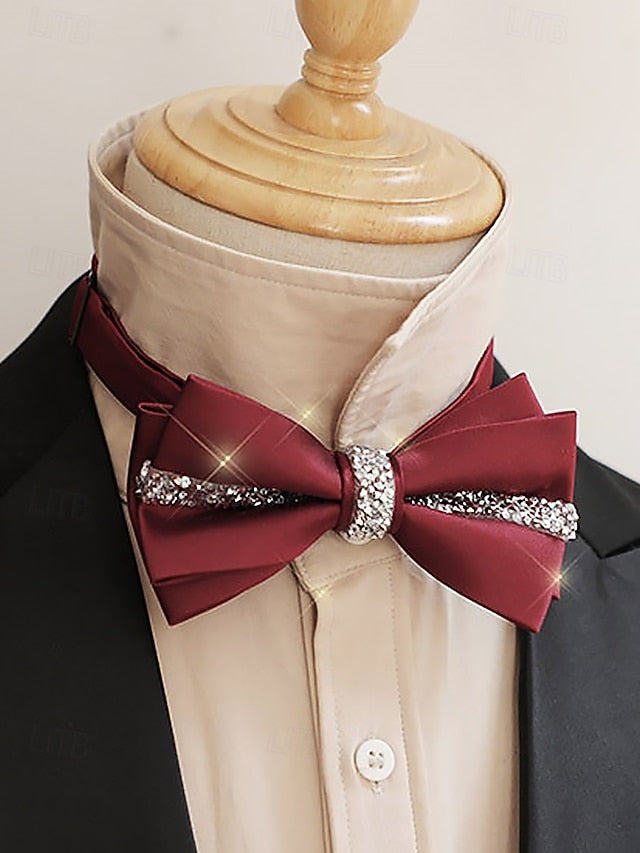 Burgundy Embellishment Bow Elegant with Tie – Satin Crystal