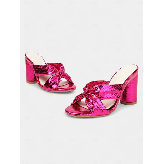 Design with Bow – Women's Pink Bridal Mules Metallic