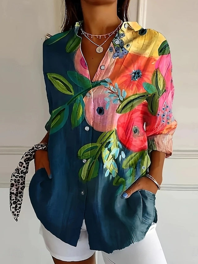 Women's Shirt Floral Stylish Modern Long Sleeve Shirt