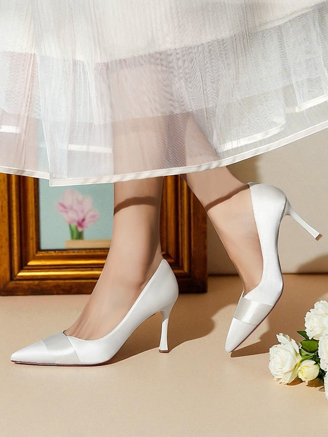 - Toe Satin Women's Pointed Pumps Champagne High Heel