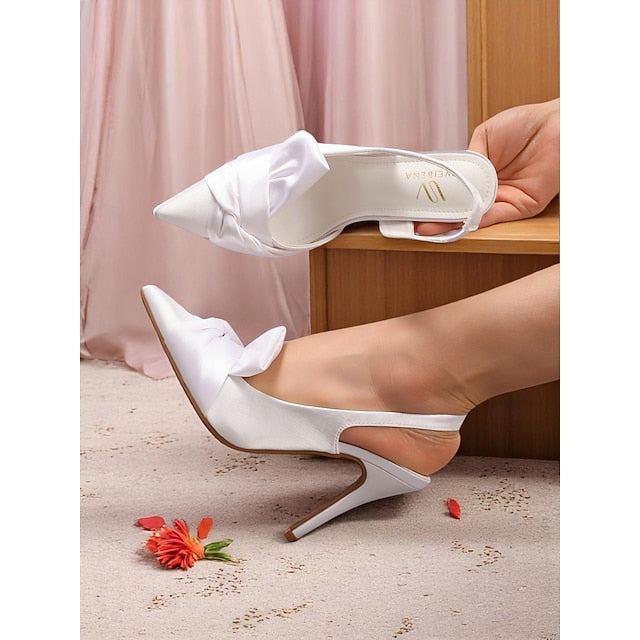 Oversized Heels - Slingback with Bow Pink Women's Satin