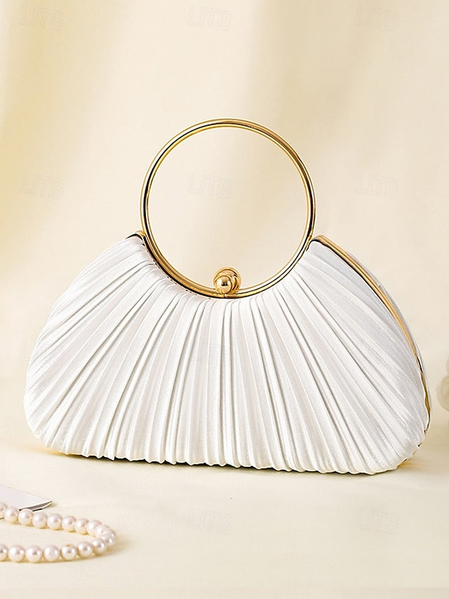 with Elegant Pleated Green Velvet Clutch - Handle Ring Gold