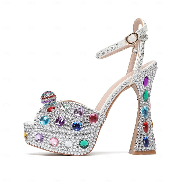 Rhinestone Colorful Sparkly Platform Sandals Women's –