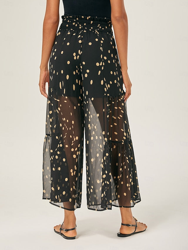 Polka Dot Chiffon Wide-Leg Culottes