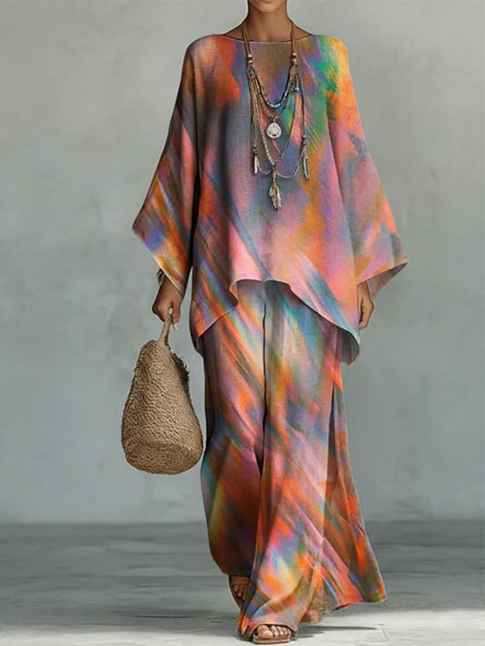 Women's Pants Sets Long Sleeve Round Neck Floral Graphic