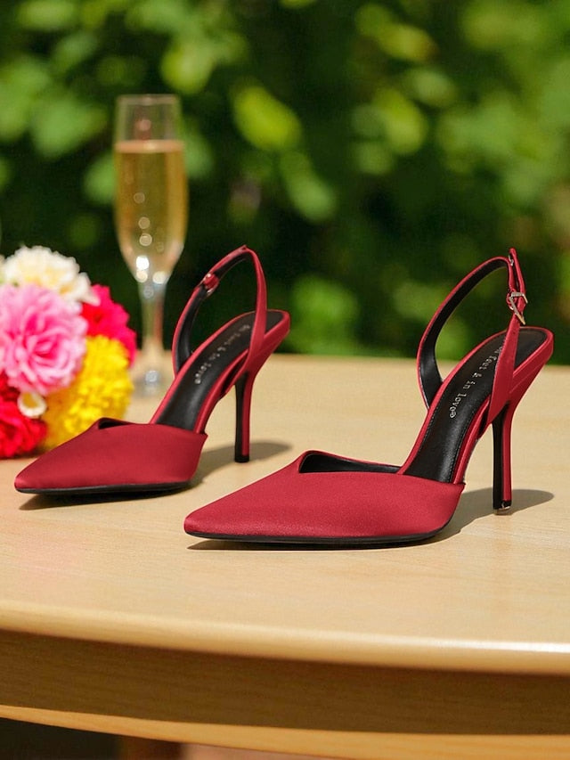 Heels Slingback Elegant - Women's Toe Pointed Satin Purple