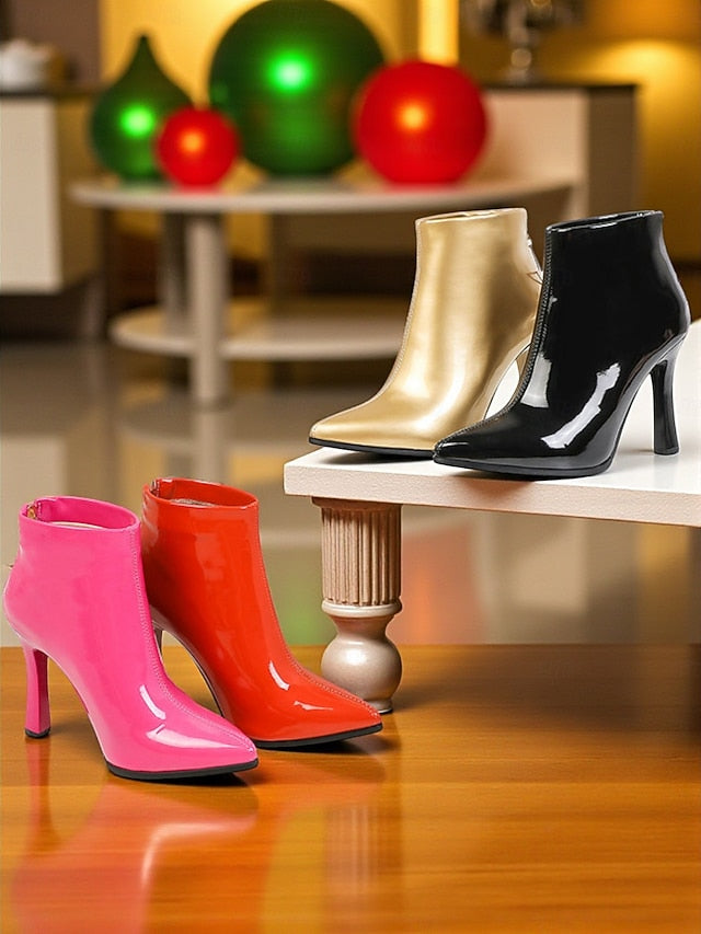 Boots with Gold Ankle Lining Stiletto Fur Heel Women's Faux