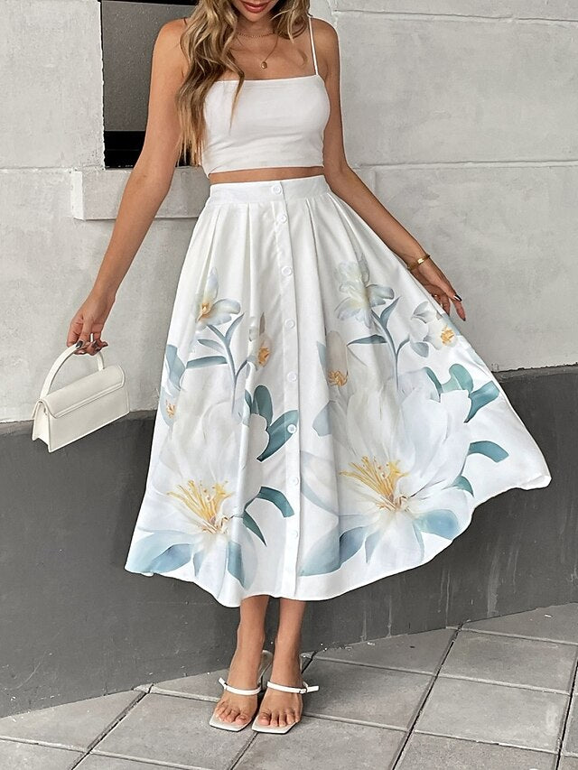 Women's Vacation Skirt Fashion Casual Midi High Waist
