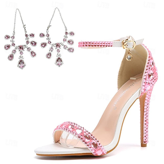 Matching Stiletto Green Ankle Heels Rhinestone Women's with