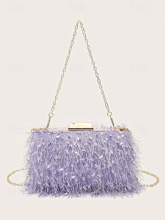 Chain Chic Strap Clutch Women's Evening with Feathered