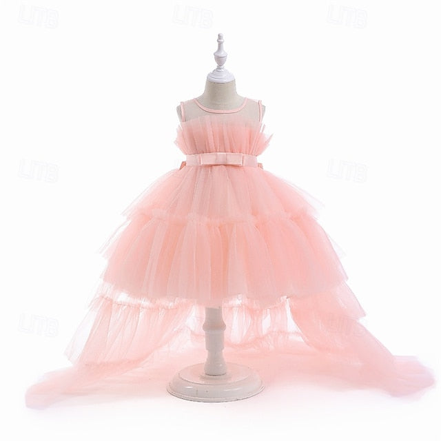 Kids Party Color Sleeveless Performance Girls' Solid Dress