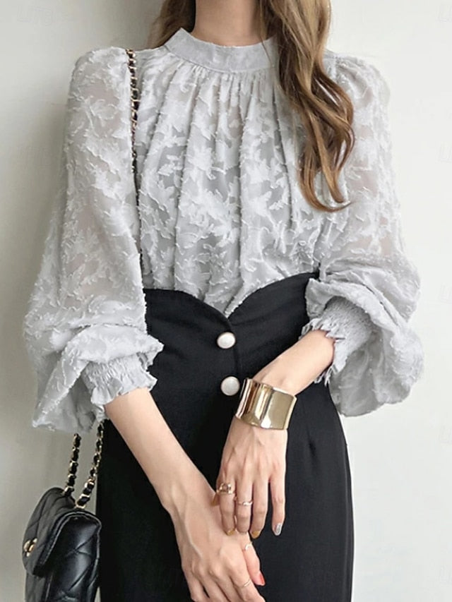 Women's Shirt Blouse Chiffon Tops Ruched Lace Floral Active