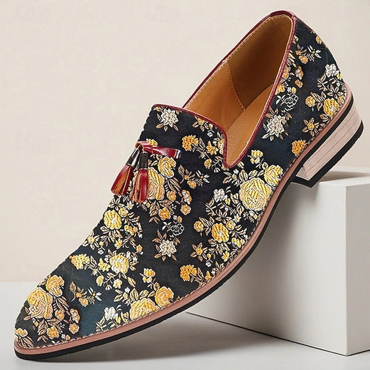 Men's Tassels Loafers Jacquard Pattern for with Floral