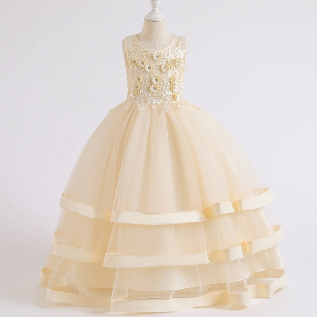 Sleeveless Kids Colored Wedding Party Girls' Dress Solid