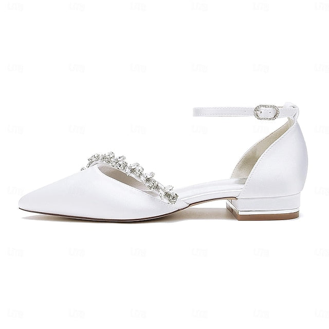 Pointed Toe Elegant Flats Wedding Women's – Satin White