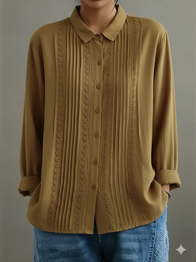 Women's Casual Shirt Button Up Shirt Blouse Ruched Solid