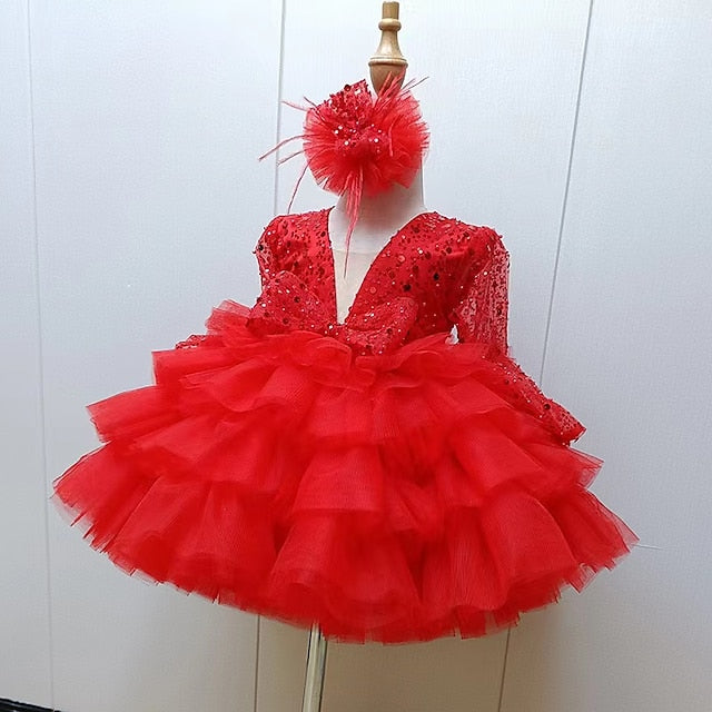 Performance Dress Girls' Party Kids Long Sequin Sleeve
