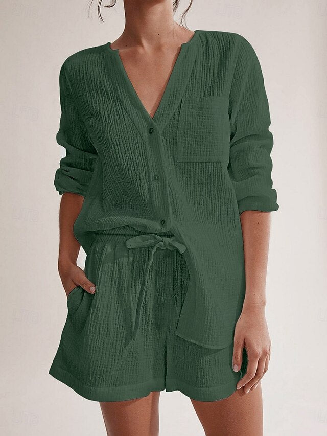 Women's Two Piece Sets Shorts Sets Bolero Top Long Sleeve V