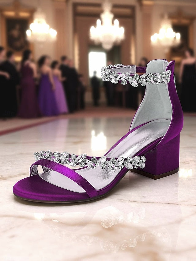 Block Satin Heel Sandals Crystal - Women's Purple