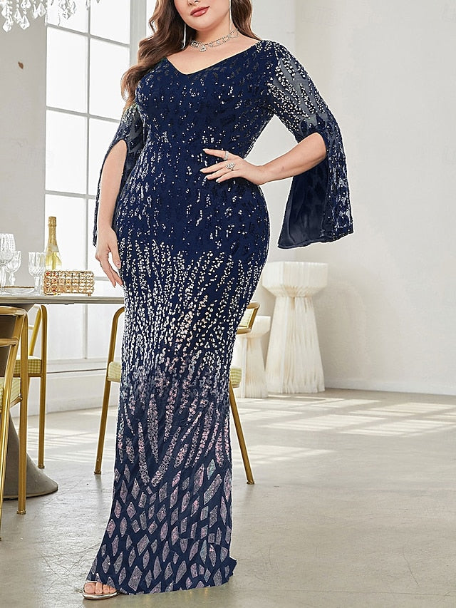 Curve Plus Party Elegant the of Size Dress V Mother Bride