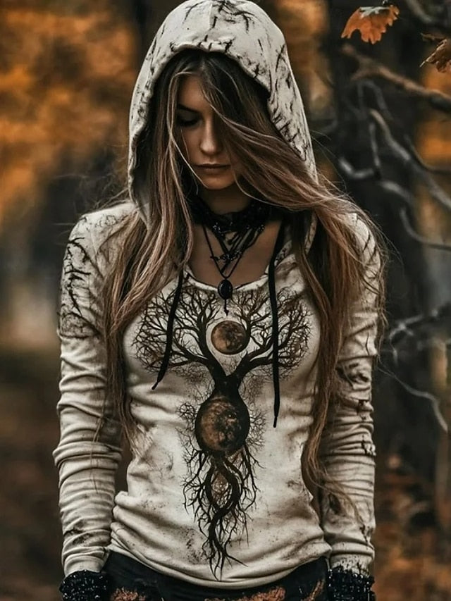 Women's Vintage Viking Pullover Hoodie Sweatshirt Floral