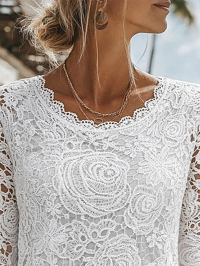 Women's Blouse Lace Solid Color Elegant Stylish Casual Long