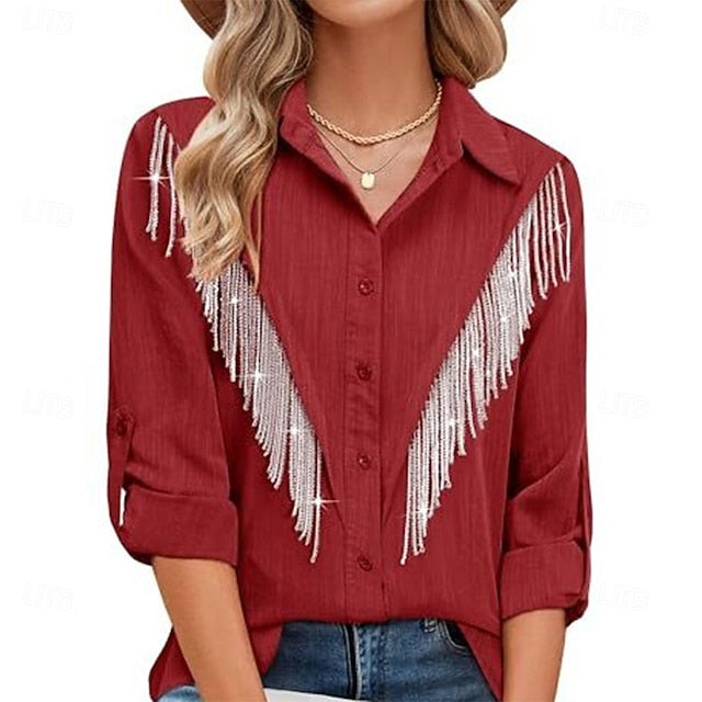 Women's Dress Shirt Button Up Shirt Blouse Glitter Buttons