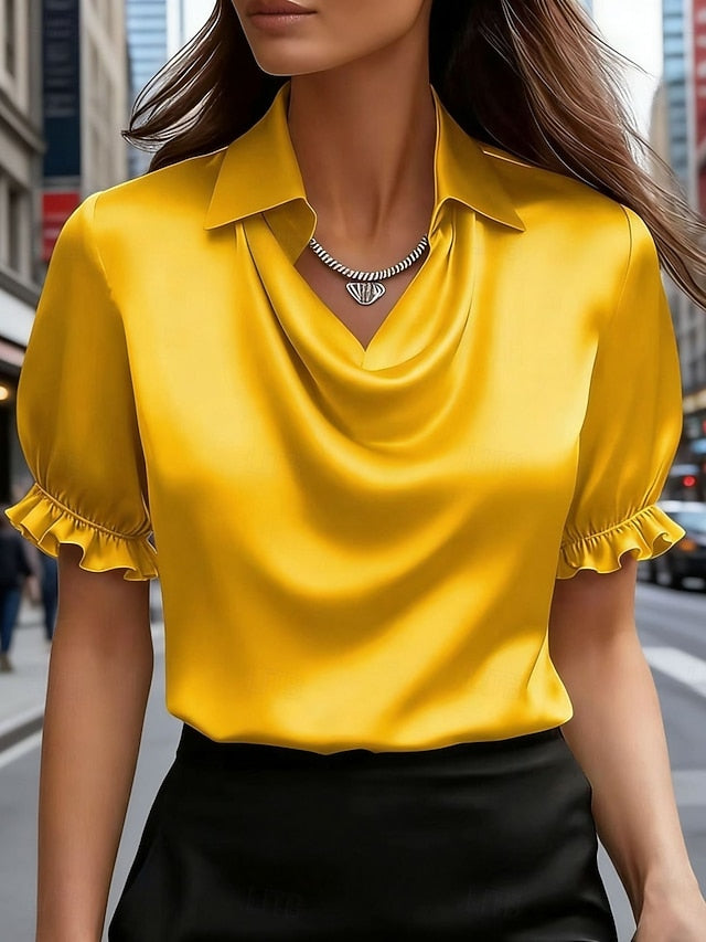 Women's Shirt Blouse Cowl Neck Top Plain Stylish Basic