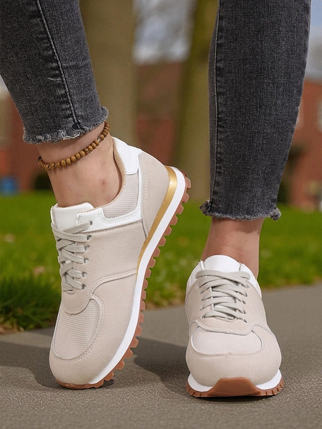 Women's Beige Classic Retro Jogger Sneakers – Casual Low