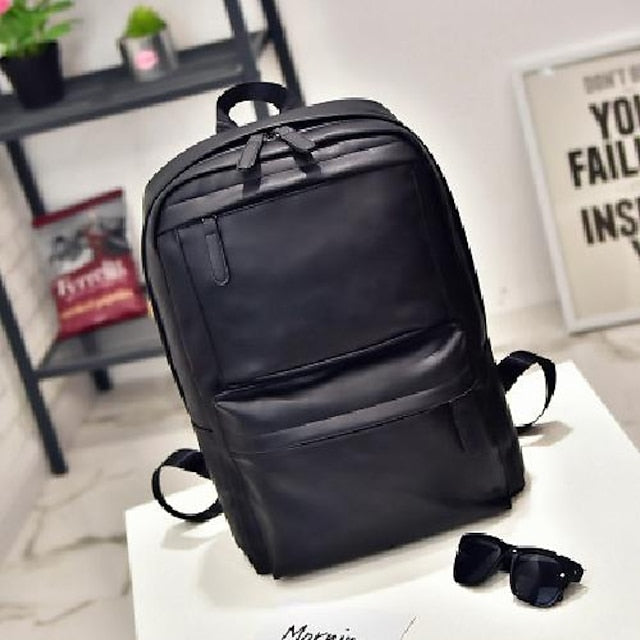 mit Lederrucksack Schwarz Faux Front Reißverschluss Herrentasche