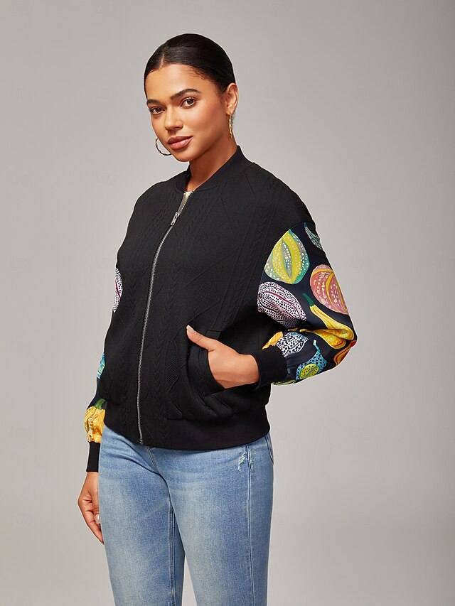 Women's Bomber Jacket Casual Street Patchwork Pumpkin Print