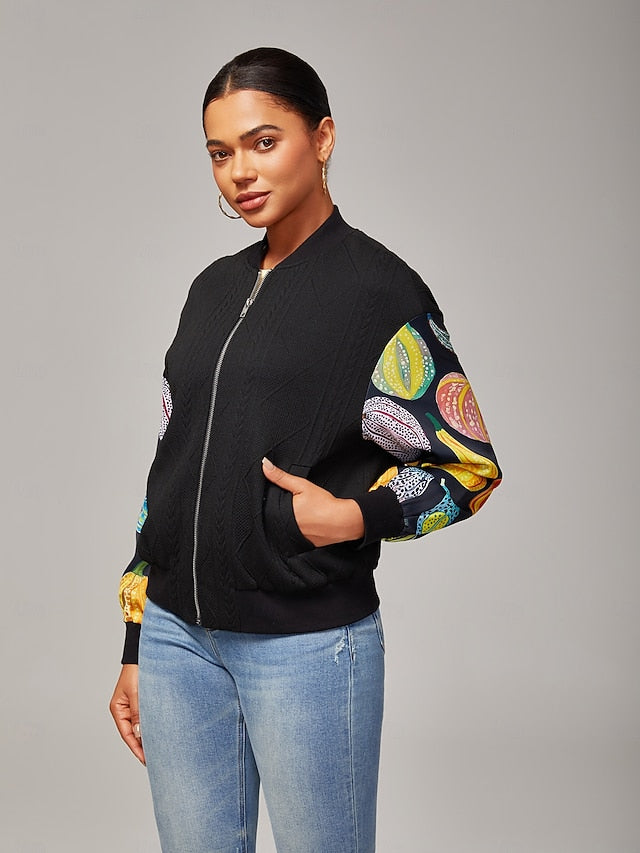 Women's Bomber Jacket Casual Street Patchwork Pumpkin Print