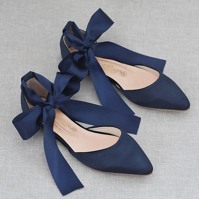 – Ribbon Satin Ballet Tie Flats Comfortable Women's