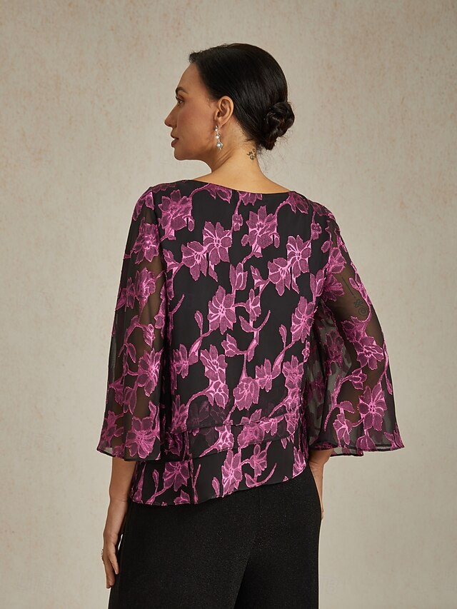 Women's Blouse Chiffon Tops Lace Floral Elegant Stylish