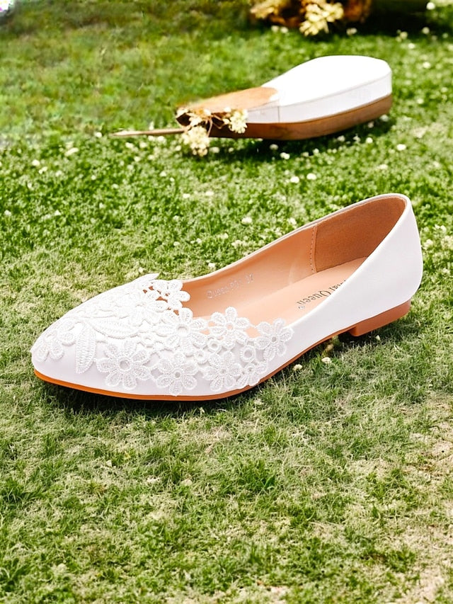 Brides Elegant Lace for Ballet Flats Women's White –