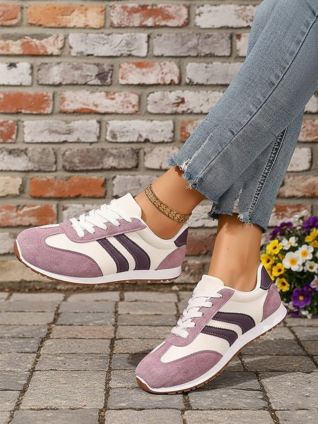 Women's Green Retro Stripe Sneakers – Breathable Low-Top