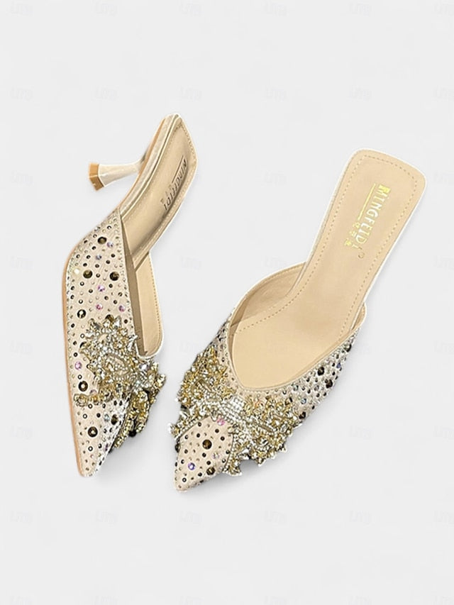 Glitter Slip-On Rhinestone Mules Women's Toe - Pointed