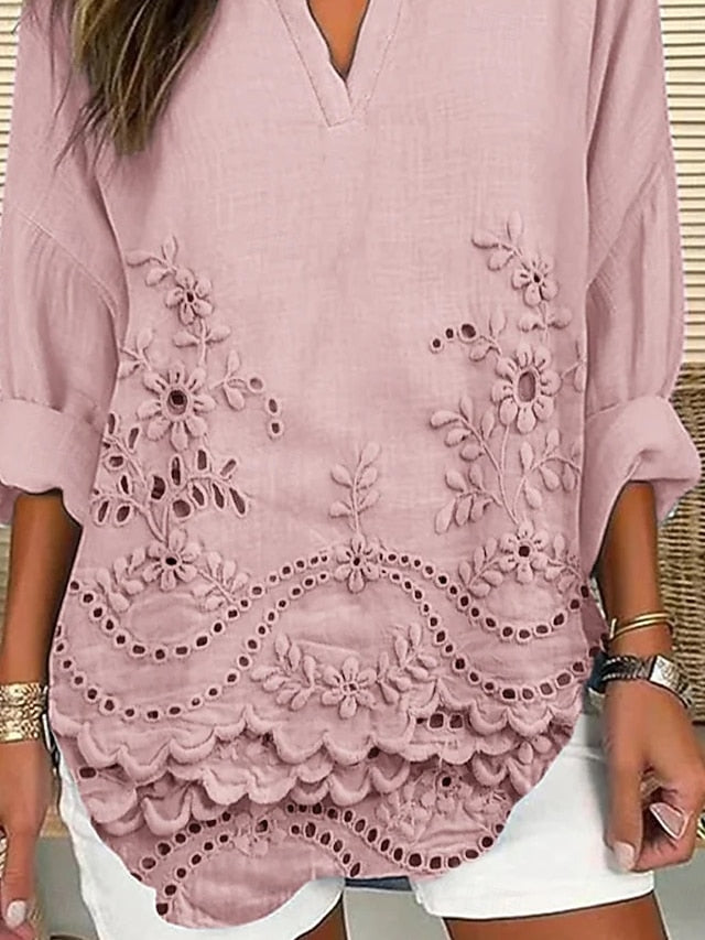 Women's Blouse Linen Like Breathable Lightweight Tunic V