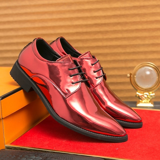 Formal for Green Leather Patent Shoes Glossy Men Lace-Up –
