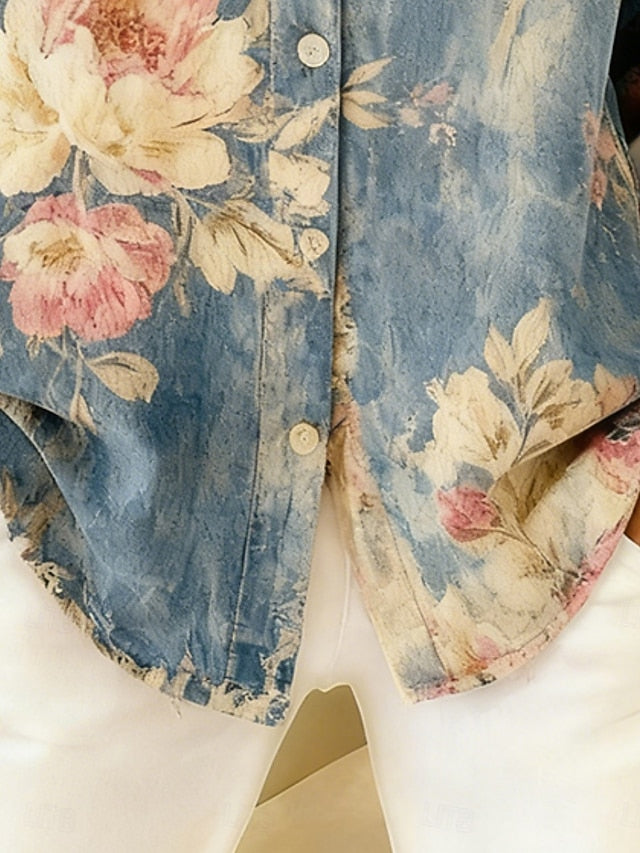 Women's Shirt Buttons Print Floral Bohemia Casual Long